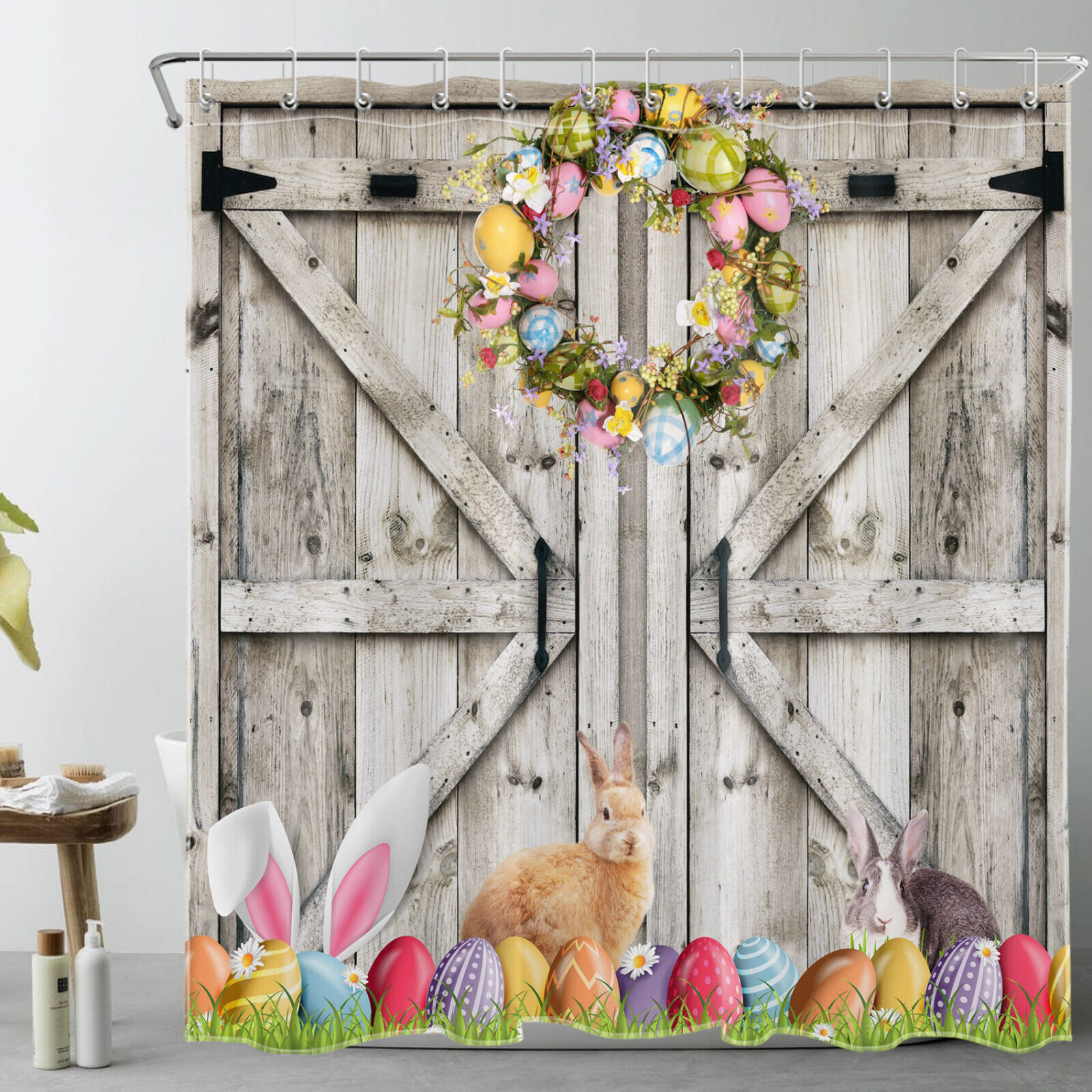 Rustic Wood Barn Rabbit Easter Eggs Bathroom Accessory Set - Image 2