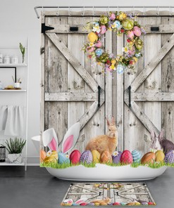 Rustic Wood Barn Rabbit Easter Eggs Shower Curtain