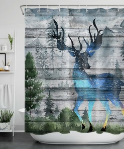 Rustic Wood Board Mountain Forest Deer Shower Curtain for Bathroom Accessory