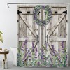Rustic Wood Boards Lavender Wreath Shower Curtain for Bathroom Decor