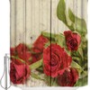 Rustic Wood Grain And Red Rose Flower Valentine'S Day Shower Curtain