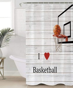 Rustic Wood Grain I Love Basketball Decorative Shower Curtain for Bathroom 