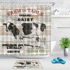 Rustic Wood Plank Farm Animals Shower Curtain, Waterproof Fabric Bath Accessory with Milk Cow Design