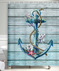 Rustic Wood Plank Marine Ornament Anchor Shower Curtain For Bathroom Decors