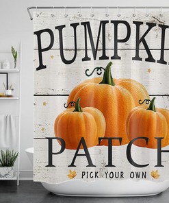 Rustic Wood Plank Shower Curtain - Autumn Pumpkin Patch Design