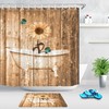 Rustic Wood Plank Sunflower and Butterfly Bathtub Shower Curtain for Bathroom Decor