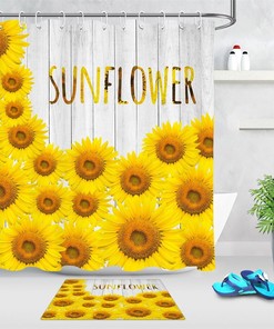 Rustic Wood Plank Sunflowers Shower Curtain for a Country Bathroom Decor