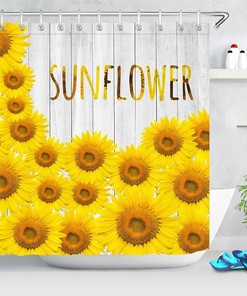 Rustic Wood Plank Sunflowers Shower Curtain for a Country Bathroom Decor