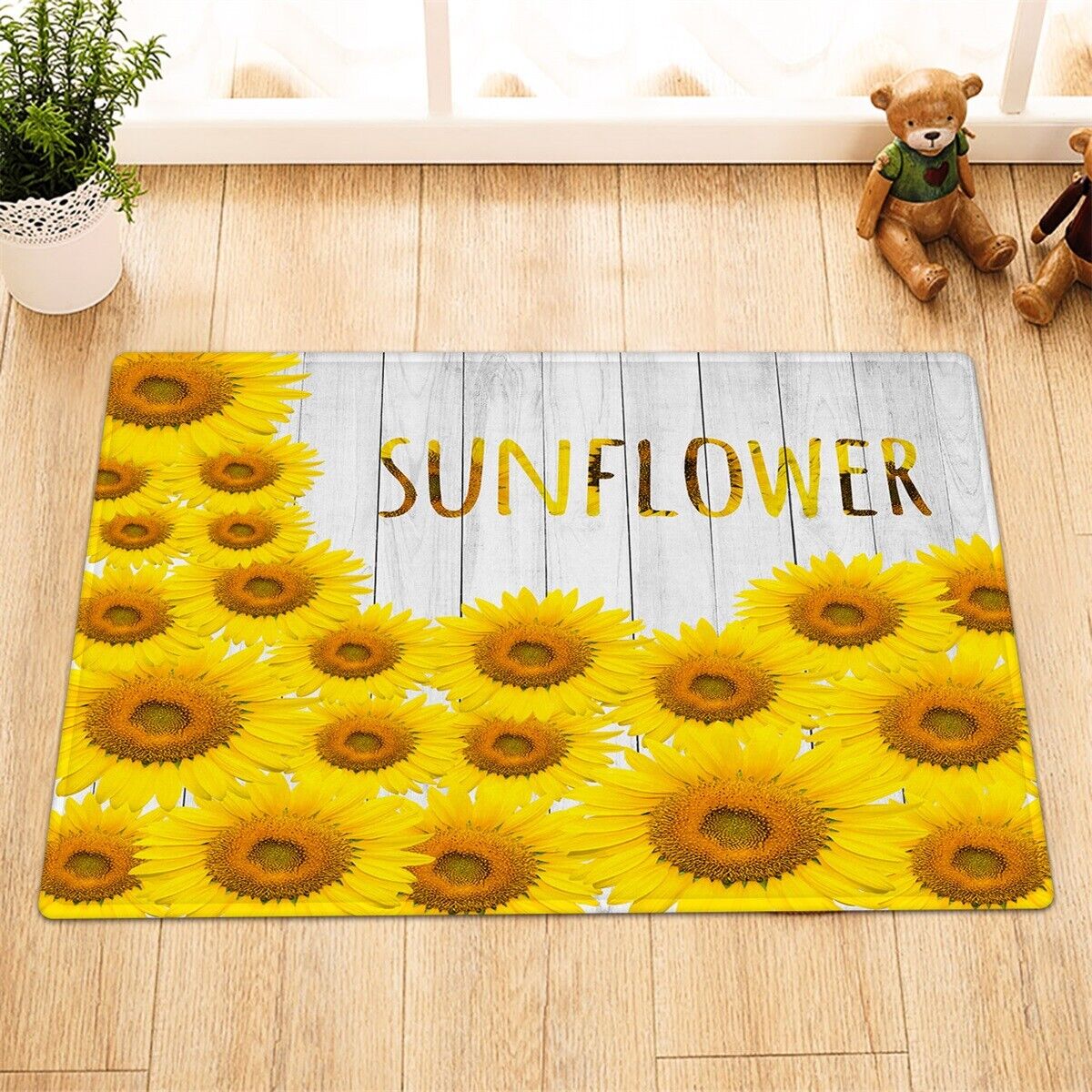 Rustic Wood Plank Sunflowers Shower Curtain for a Country Bathroom Decor