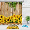 Rustic Wood Planks Sunflowers Shower Curtain, Floral Bathroom Decor, Country Farmhouse Style