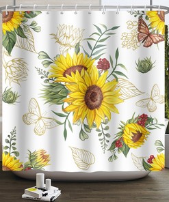Rustic Wood Sunflower Shower Curtain with Floral Design for Bathroom Decor