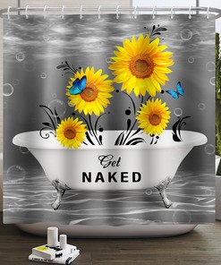 Rustic Wood Sunflower Shower Curtain with Floral Design for Bathroom Decor
