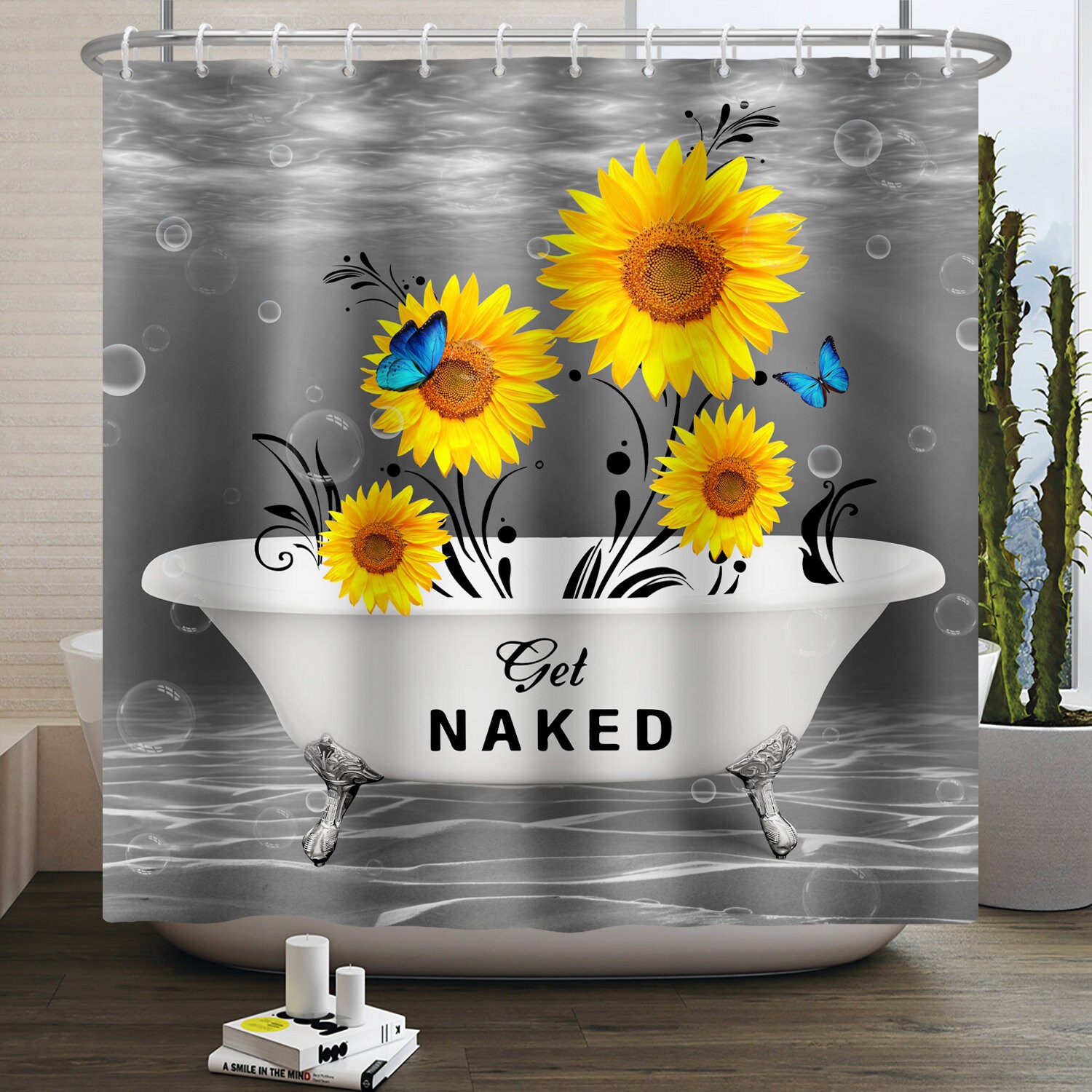 Rustic Wood Sunflower Shower Curtain with Floral Design for Bathroom Decor