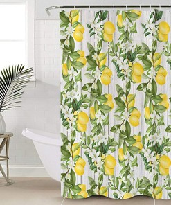 Rustic Wood White Spring Floral Green Leaves Summer Lemon Shower Curtain 
