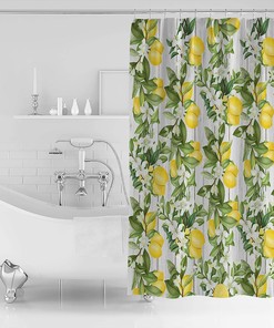 Rustic Wood White Spring Floral Green Leaves Summer Lemon Shower Curtain