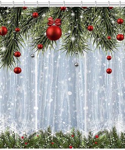 Rustic Wood Winter Christmas Shower Curtain for Merry Xmas Bath Bathroom and Home Decor