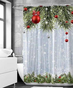 Rustic Wood Winter Christmas Shower Curtain for Merry Xmas Bath Bathroom and Home Decor