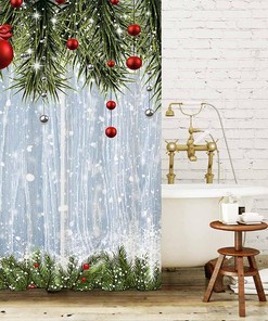Rustic Wood Winter Christmas Shower Curtain for Merry Xmas Bath Bathroom and Home Decor