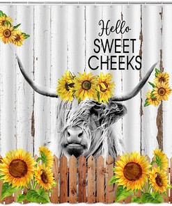 Rustic Wooden Barn Door Western Funny Bull Cattle Country Fabric Farmhouse Shower Curtain For Bathroom 
