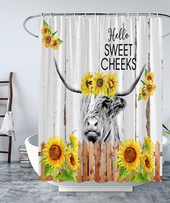Rustic Wooden Barn Door Western Funny Bull Cattle Country Fabric Farmhouse Shower Curtain For Bathroom
