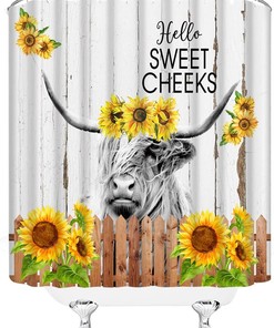 Rustic Wooden Barn Door Western Funny Bull Cattle Country Fabric Farmhouse Shower Curtain For Bathroom 