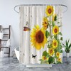 Rustic Wooden Board Barn Door Shower Curtain with Vintage Sunflower and Country Floral Pattern