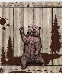 Rustic Wooden Board Cabin Forest Bear Shower Curtain for a Cozy Bathroom