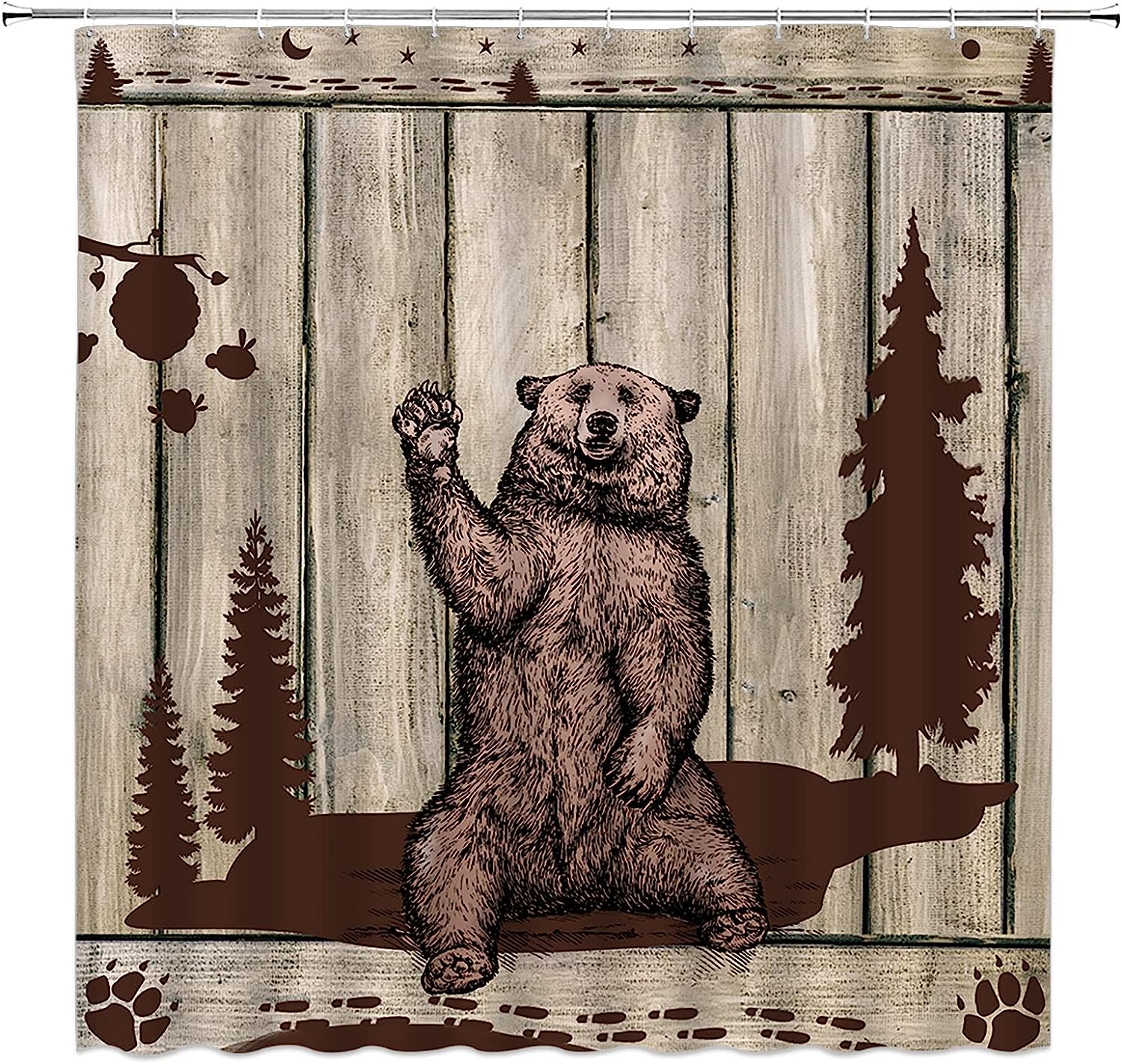 Rustic Wooden Board Cabin Forest Bear Shower Curtain for a Cozy Bathroom