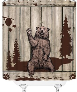 Rustic Wooden Board Cabin Forest Bear Shower Curtain for a Cozy Bathroom