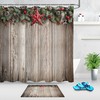 Rustic Wooden Boards Stars Pine Cones Christmas Shower Curtain Bathroom Decor