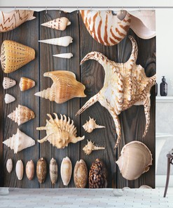 Rustic Wooden Country Style Seashell Nature Shower Curtain for Beach Bathroom