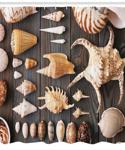Rustic Wooden Country Style Seashell Nature Shower Curtain for Beach Bathroom