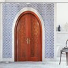 Rustic Wooden Door Asian Print Shower Curtain For Bathroom