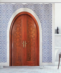 Rustic Wooden Door Asian Print Shower Curtain For Bathroom