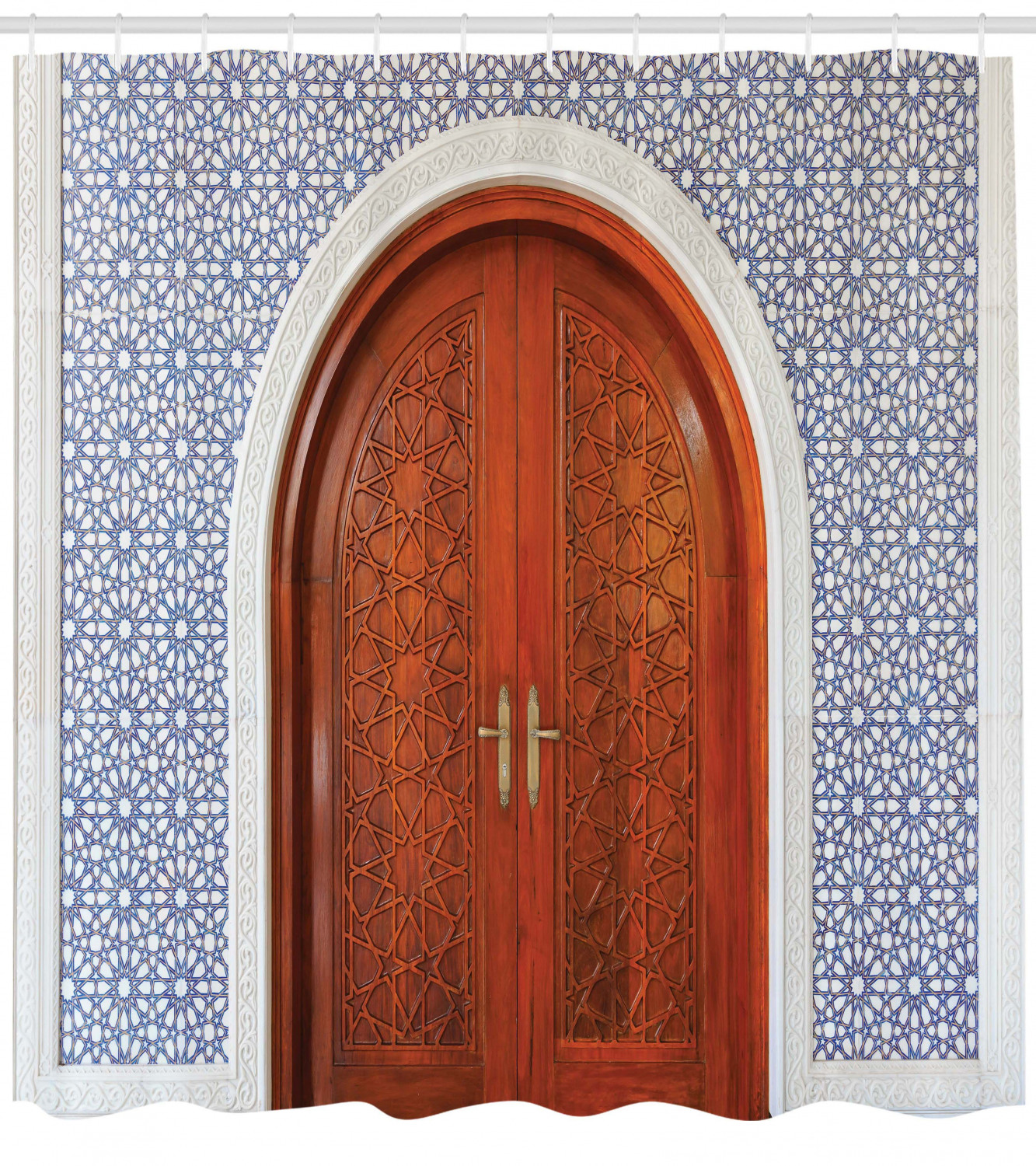 Rustic Wooden Door Asian Print Shower Curtain For Bathroom - Image 4