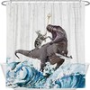 Rustic Wooden Farmhouse Cat And Dinosaur Shower Curtain For Children'S Bathroom