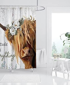 Rustic Wooden Flower Leaf And Funny Quote Highland Cow Shower Curtain