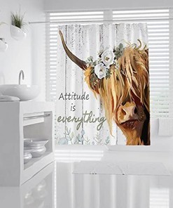 Rustic Wooden Flower Leaf And Funny Quote Highland Cow Shower Curtain