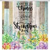 Rustic Wooden Inspirational Quotes Shower Curtain With Tropical Succulent Cactus Floral Design