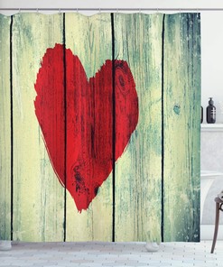 Rustic Wooden Love Shower Curtain With Heart Painted For Romance And Affection