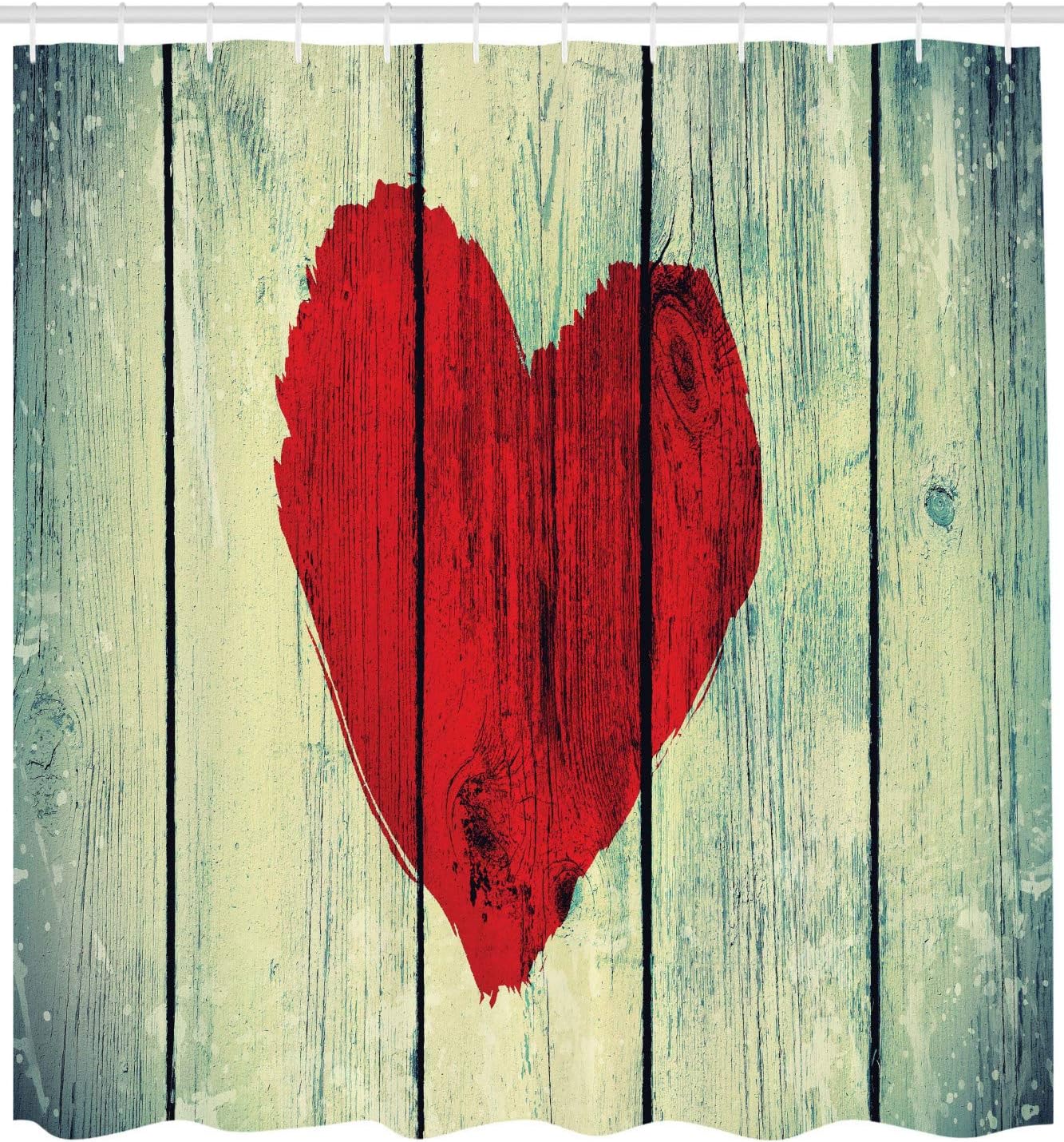 Rustic Wooden Love Shower Curtain With Heart Painted For Romance And Affection - Image 2
