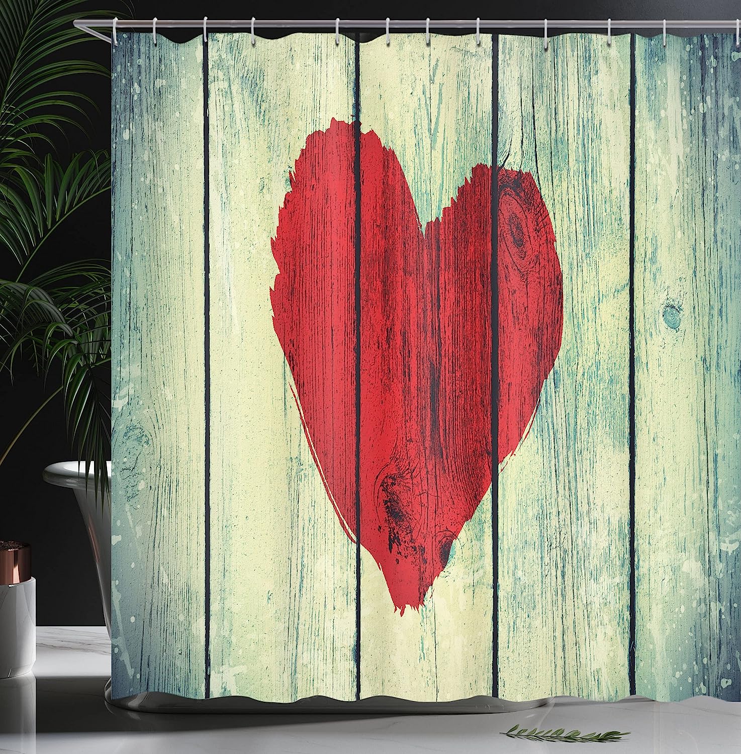Rustic Wooden Love Shower Curtain With Heart Painted For Romance And Affection - Image 3