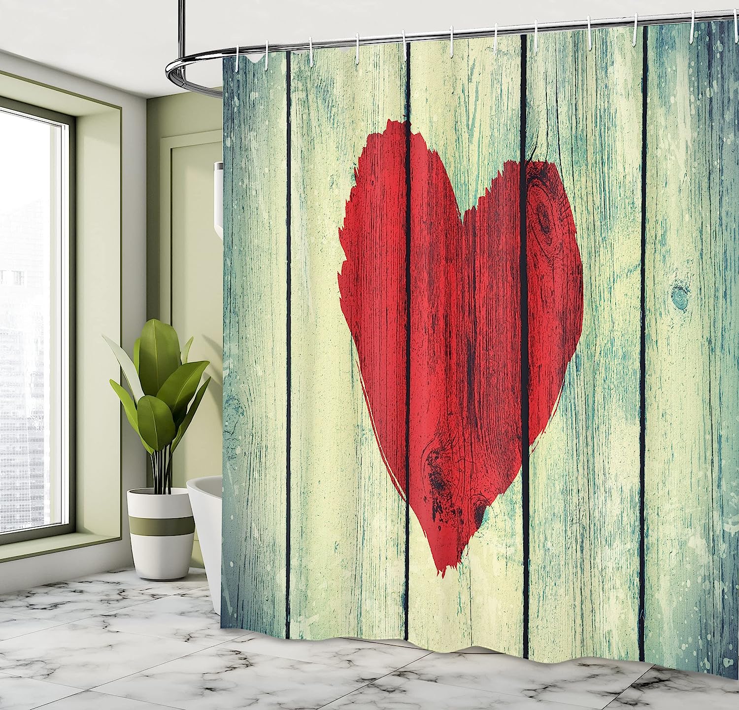 Rustic Wooden Love Shower Curtain With Heart Painted For Romance And Affection - Image 4