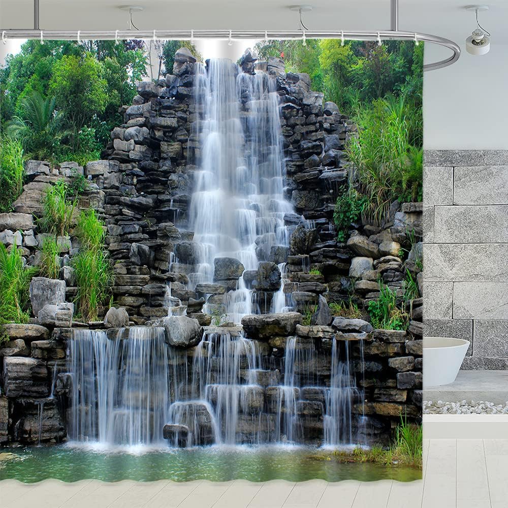 Rustic Wooden Plank Black and White Square Black Bear Shower Curtain, Fabric Bathroom Decoration for Rustic Cabin Bath