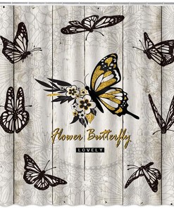 Rustic Wooden Plank Butterfly Print Shower Curtain For Vintage Bathroom