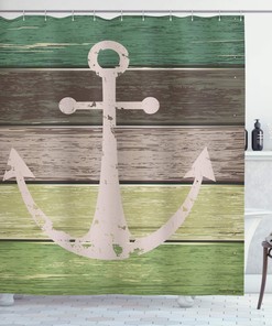 Rustic Wooden Plank Nautical Shower Curtain, Grungy Maritime Sailing Themed Marine Motif, Cloth Fabric Bathroom Decor