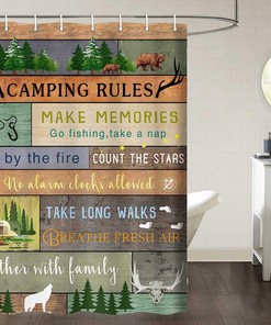 Rustic Wooden Plank Shower Curtain With Fabric Camper Rv Travel Trailers Shower Curtain, Ideal For Farmhouse