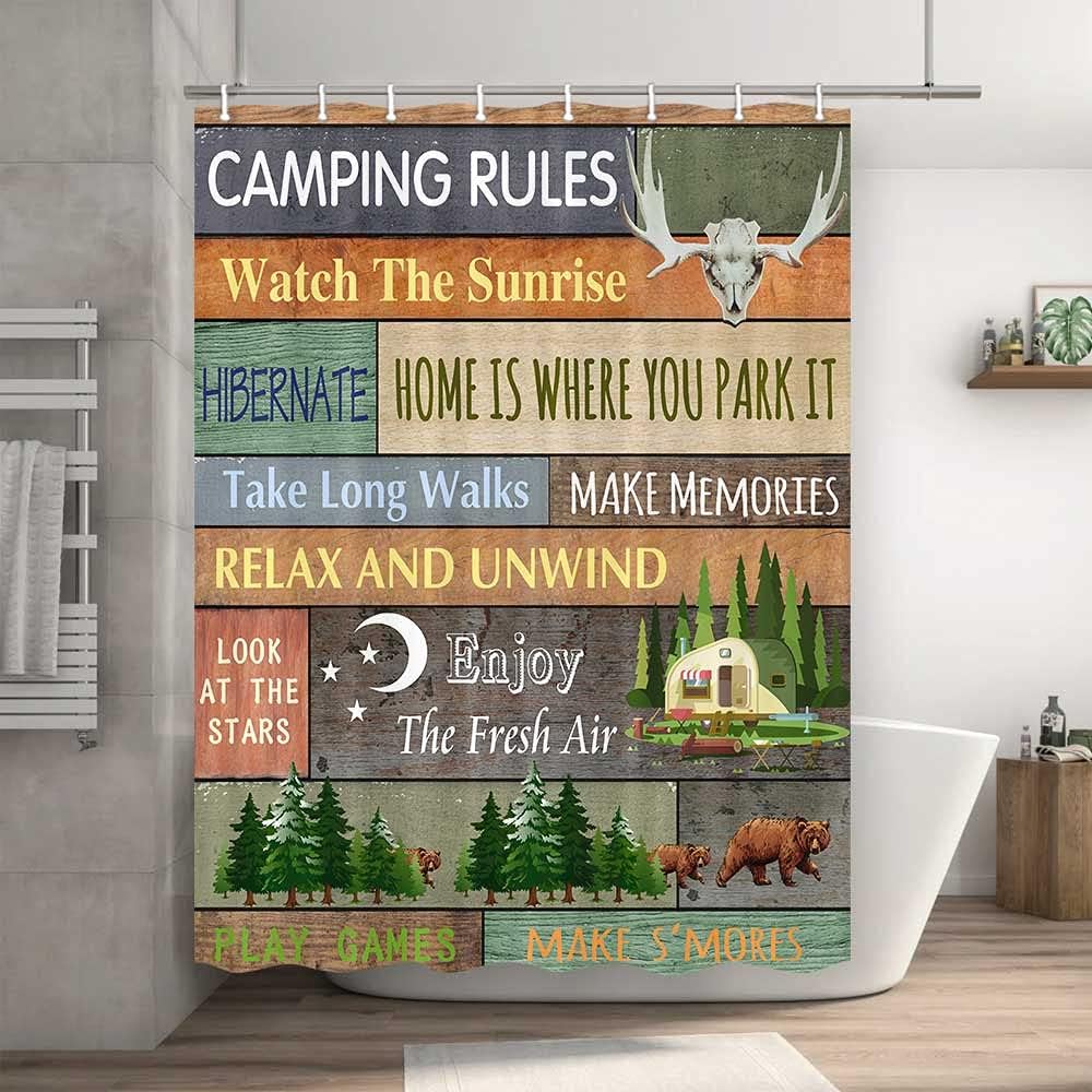 Rustic Wooden Plank Shower Curtain With Fabric Camper Rv Travel Trailers Shower Curtain, Ideal For Farmhouse - Image 2