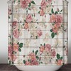 Rustic Wooden Plank Shower Curtain with Pretty Pink Roses for a Charming Country Bathroom