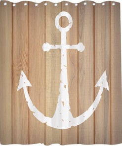 Rustic Wooden Planks Anchor Shower Curtain - LB Nautical Ocean Yellow Background Bathroom Decor
